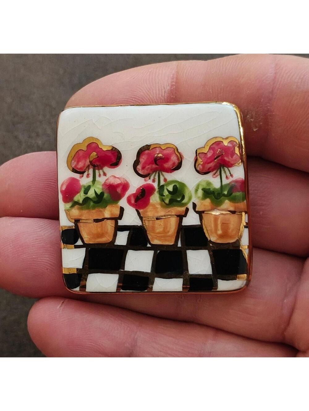 1990s Colorful Glazed Ceramic Flower Brooch